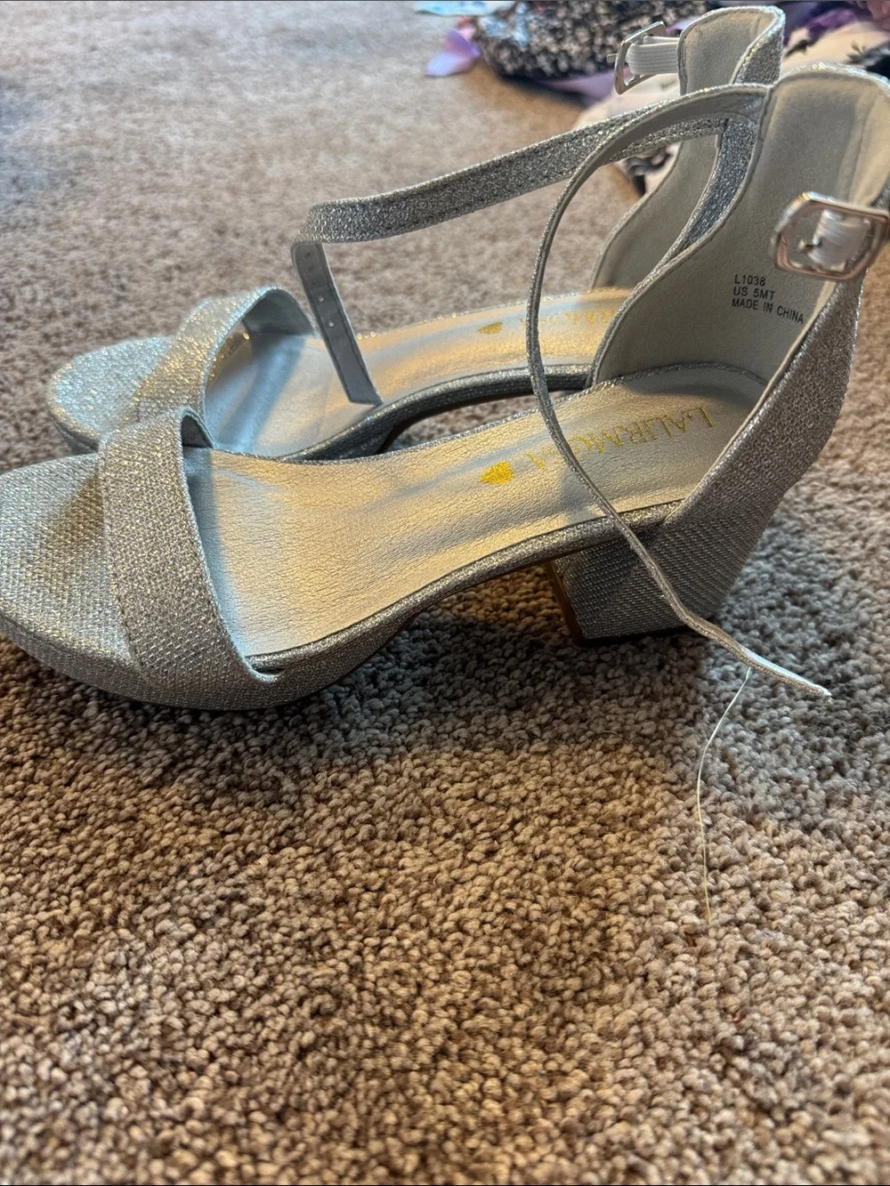 Girl’s Silver Glitter Ankle-Strap Heeled Sandals